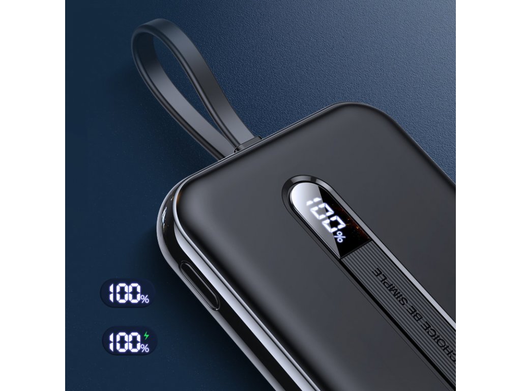 Powerbank Joyroom Linglong Linglong 10 000 mAh 20 W Power Fast Charging USB / USB Type-C / Cablu USB Type-C încorporat negru (JR-L001 negru)