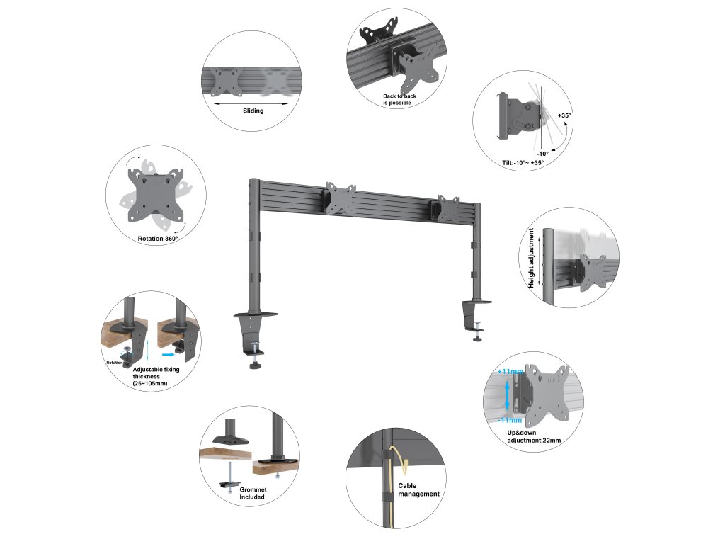 SB-DSM2X1 Stolní držák na 2 monitory 15"–30" nosnost 10 kg (x2)
