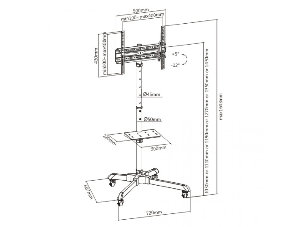 SB24 Suport TV reglabil pe roți 32-55" capacitate 35 kg