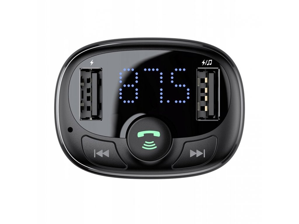 T-Típusú adóvevő FM Bluetooth autós töltő MP3 2x USB TF microSD 3.4A fekete (CCTM-01)