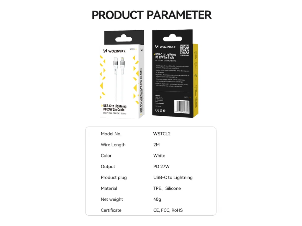 WSTCL2 Rychlenabíjecí kabel Wozinsky Lightning/USB-C 27 W 2 m bílý