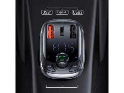 Baseus FM vysílač Bluetooth 5.0 nabíječka do auta PPS Quick Charge QC4.0 napájení USB typu C / micro SD 5A 36W černá (CCTM-B01)