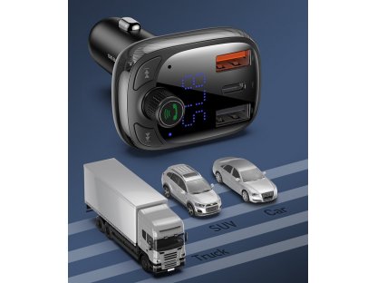 Baseus FM vysílač Bluetooth 5.0 nabíječka do auta PPS Quick Charge QC4.0 napájení USB typu C / micro SD 5A 36W černá (CCTM-B01)