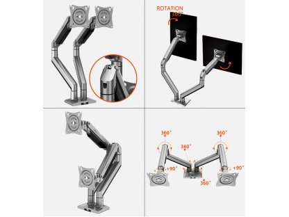 DS150-2 Suport reglabil pentru 2 monitoare 17-33" capacitate braț 10 kg negru