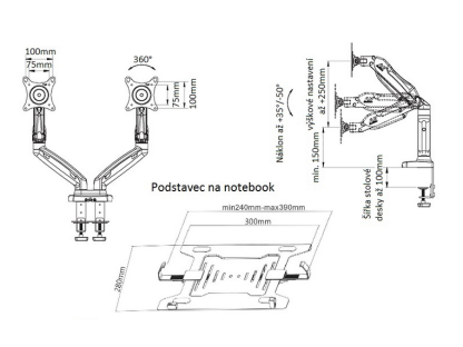 F160 Držák notebooku a monitoru 17"–27" nosnost 18 kg