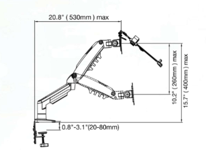 F80-FP Stolní Stojan pro 2 monitory 10''–17'' s držákem na notebook nosnost 2–9 kg