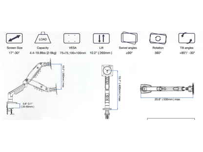 NB F80-XM Stolní kancelářský držák monitoru 17–30'' nosnost 9 kg modrý