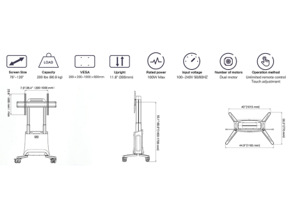 NB G100 Motorizovaný TV stojan 75–120'' nosnost 90,9 kg bílý