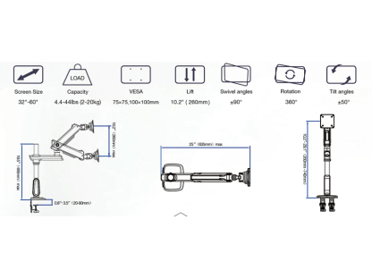 NB L70 Herní držák monitoru 32–60'' nosnost 20 kg
