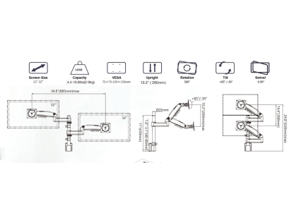 NB M80 Nastavitelný duální držák monitoru 22–32'' nosnost 9 kg (x2)