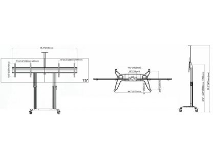 NB T75-2A 2 TV állvány kerekekkel 55-75" (x2) terhelhetőség 136,4 kg