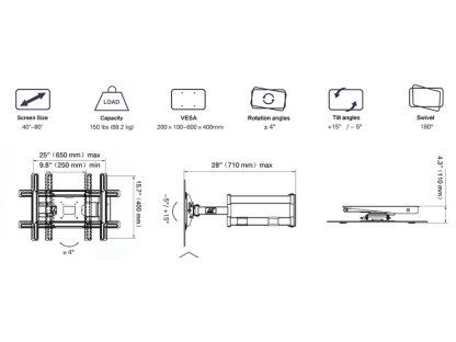 NBSP2 Ergonomický interaktivní držák TV 40–80'' nosnost 68,2 kg
