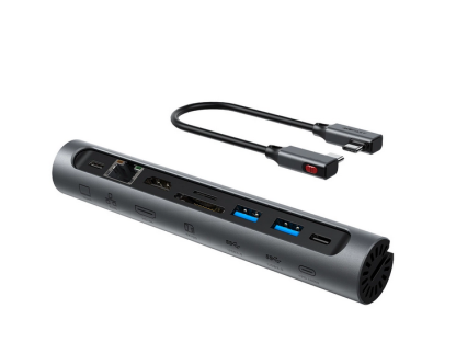 Notebook-Ständer ACefast E5 Plus USB-C 2x USB-A 3.2 TF SD HDMI RJ45 100W – grau