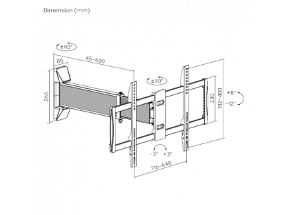 STRICT BRAND SB462 suport telescopic universal cu braț extensibil AL 37-75" capacitate 40kg