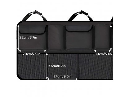 Techsuit - organizator pentru portbagaj auto (OCS-02) cu 2 suporturi pentru pahare, 3 buzunare și 4 suporturi pentru plase - negru