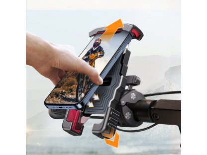 Kovový pancierovaný držiak na telefón / skúter / motocykel Wozinsky čierny (WBHBK4)