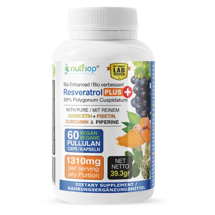Levně Nutriop - Švýcarsko Nutriop® Resveratrol PLUS + Quercetin, fisetin, Kurkumin, piperin - 1310mg
