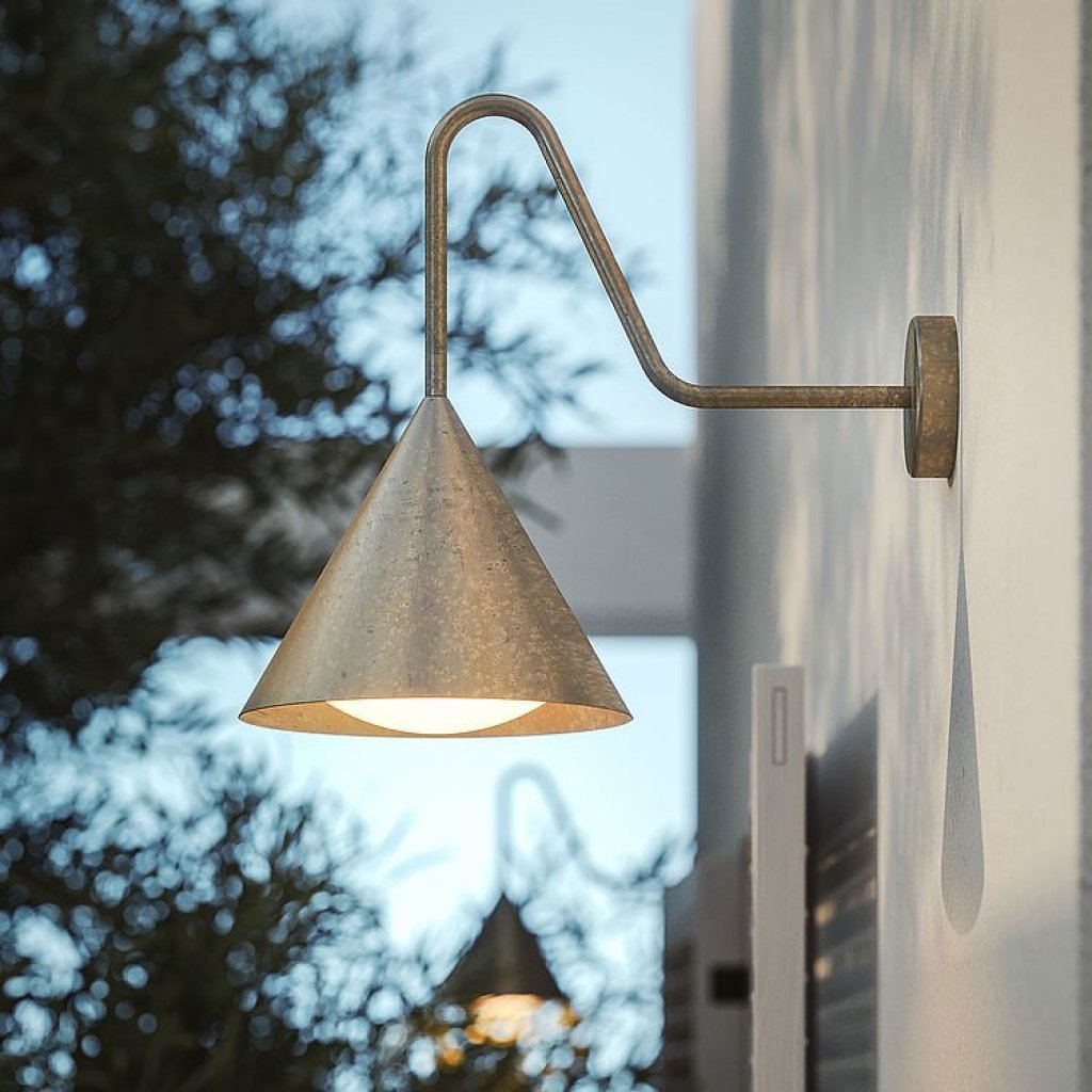 Cone, moderní venkovní nástěnné mosazné světlo, E27, Il Fanale