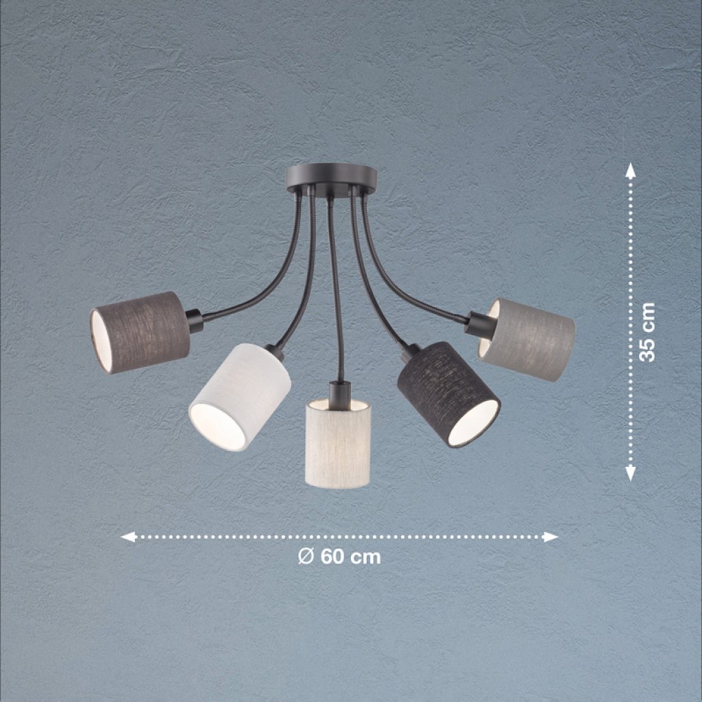Stropní svítidlo Koi v černé barvě 5x E14, Fischer & Honsel