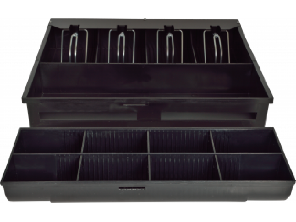 Pokladničná zásuvka VIRTUOS S-410C, čierna, s káblom, kovové držiaky bankoviek