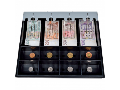 Szuflada kasowa VIRTUOS C420D, czarna, metalowe uchwyty na banknoty, z kablem RJ12 24V, złączem RJ50, 9-24V