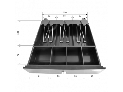 Pokladní zásuvka VIRTUOS mikro EK-300C, černá, s kabelem, kovové držáky bankovek