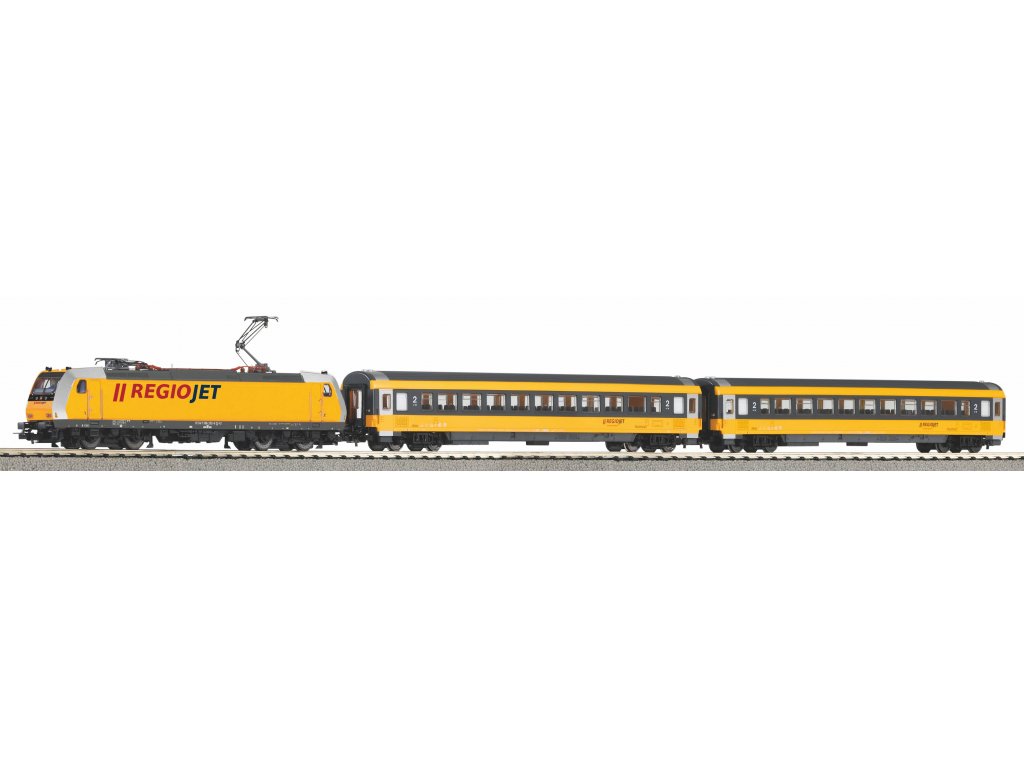 H0 - Digitální set / vlak s lokomotivou BR386 RegioJet s kolejemi s podložím - PIKO 59019