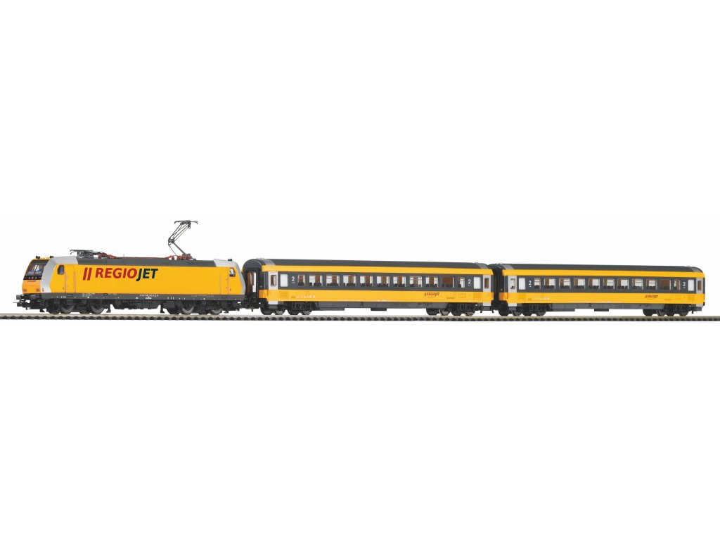 H0 - Digitální set - vlak s lokomotivou BR386 RegioJet s kolejemi s podložím - PIKO 59021