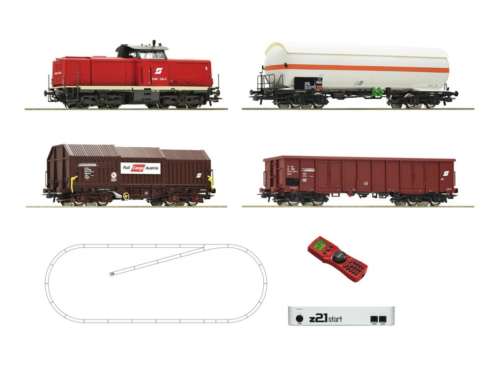 H0 - Digitální set - vlak s lokomotivou Rh2048 ÖBB s kolejemi s podložím - Roco 51322