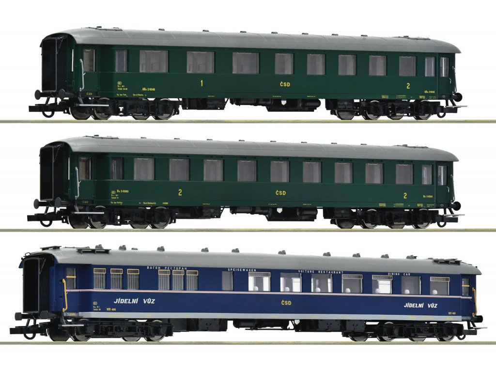 H0 - Rychlíkové vozy ČSD / epocha III-IV - Roco 6200036 - set 3 ks