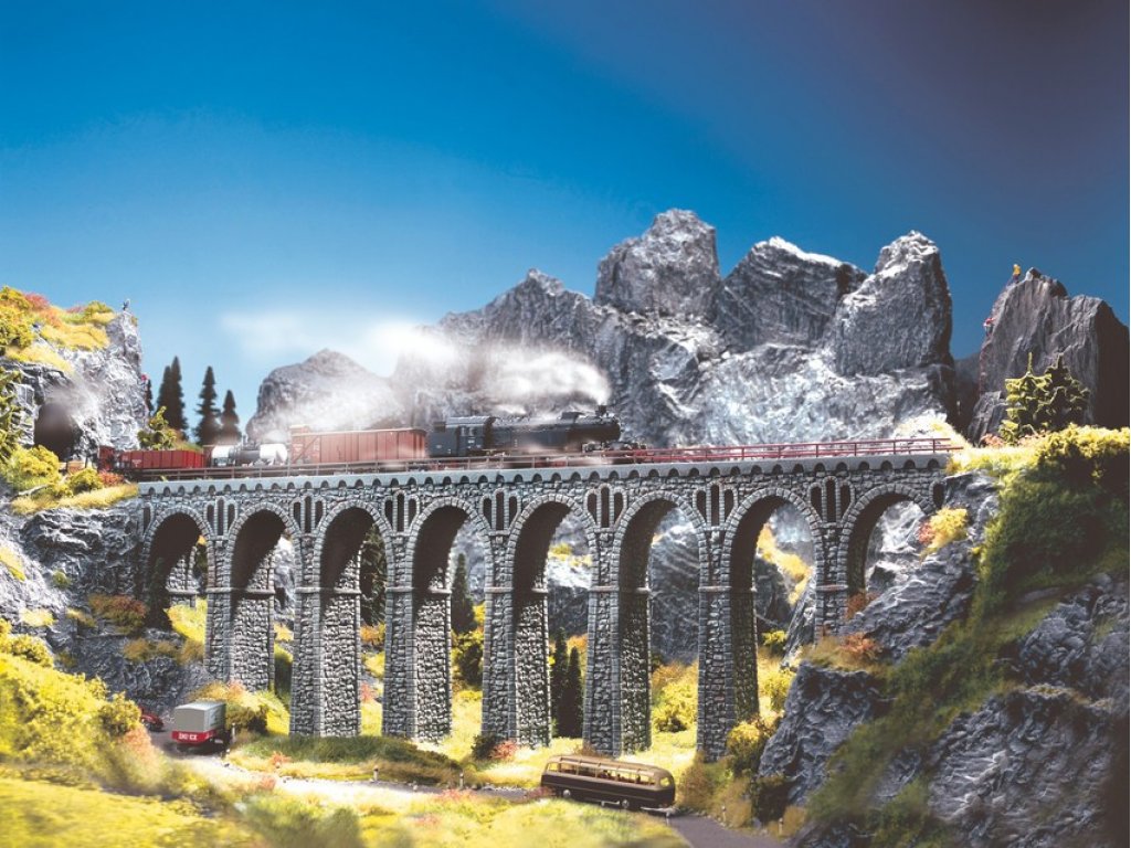 H0 - Viadukt kamenný přímý 370 mm - Noch 58660