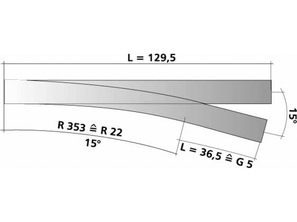 TT -  EW1_li - Výhybka levá 129,5 mm/15° / stavebnice - Tillig 83434
