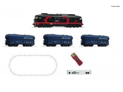H0 - Digitální set - vlak s lokomotivou BR 232 / GZ PKP s kolejemi s podložím - Roco 51342