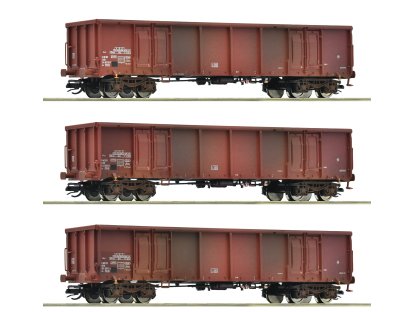 TT - Otevřené nákladní vozy typ Eas / set 3 ks / DR / patinovaný - Roco 6680017