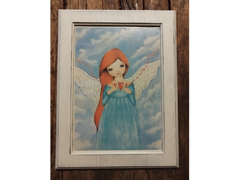 14 - ANGEL - picture in wooden frame - 37,5 x 28,5