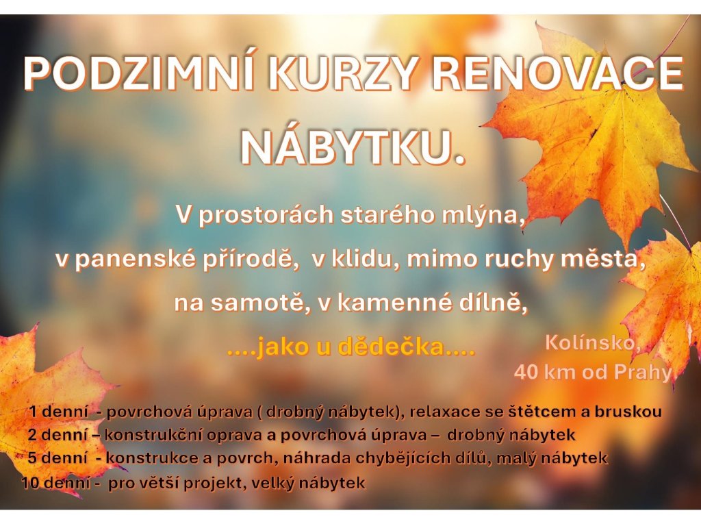 3.11. 2024 - NEDĚLE - 1 den - KURZ RENOVACE povrchové úpravy NÁBYTKU 