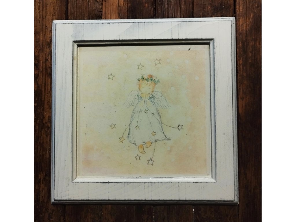 3 - ANDĚL - obrázek v dřevěném rámu -  28,8 x 28, 5 cm