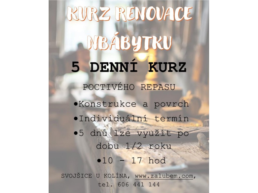 5 DNŮ - KURZ RENOVACE - KONSTRUKCE A POVRCH -TERMÍNY DOHODOU