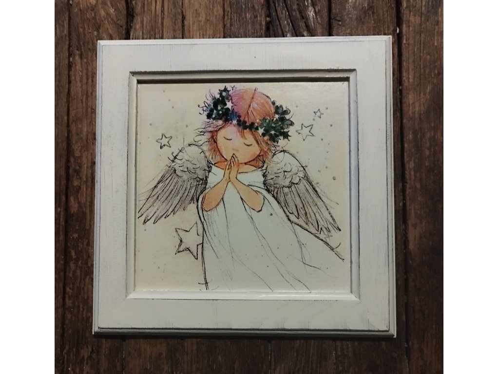 8 - ANGEL - picture in wooden frame - 28,8 x 28,5 cm