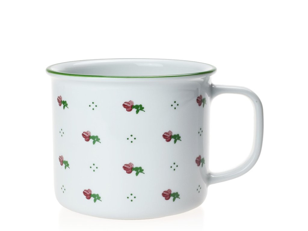 Babiččin porcelán - ČERVENÍ KVÍTKY  - VAŘÁK -PORCELÁNOVÝ PLECHÁČEK  -  750 ML 