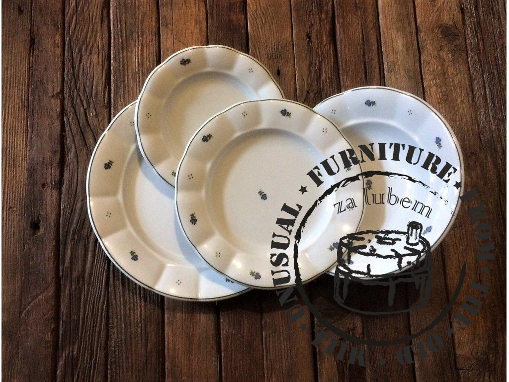 Babiččin porcelán - modré kvítky - sada 18 ks silnostěnných talířů