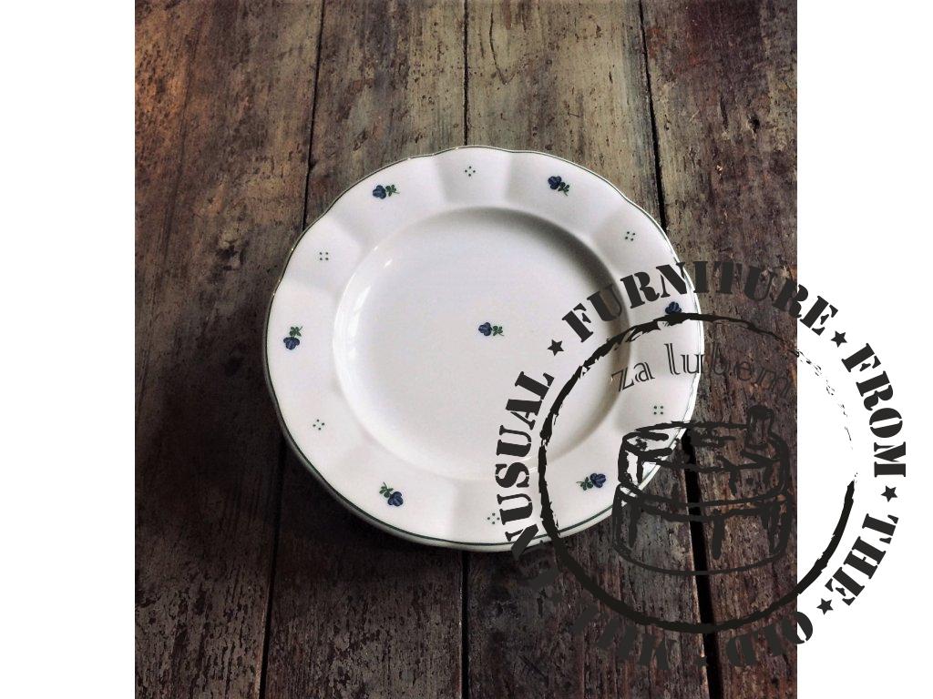 Babiččin porcelán - modré kvítky - tlustostěnný mělký jídelní talíř - 2 velikosti