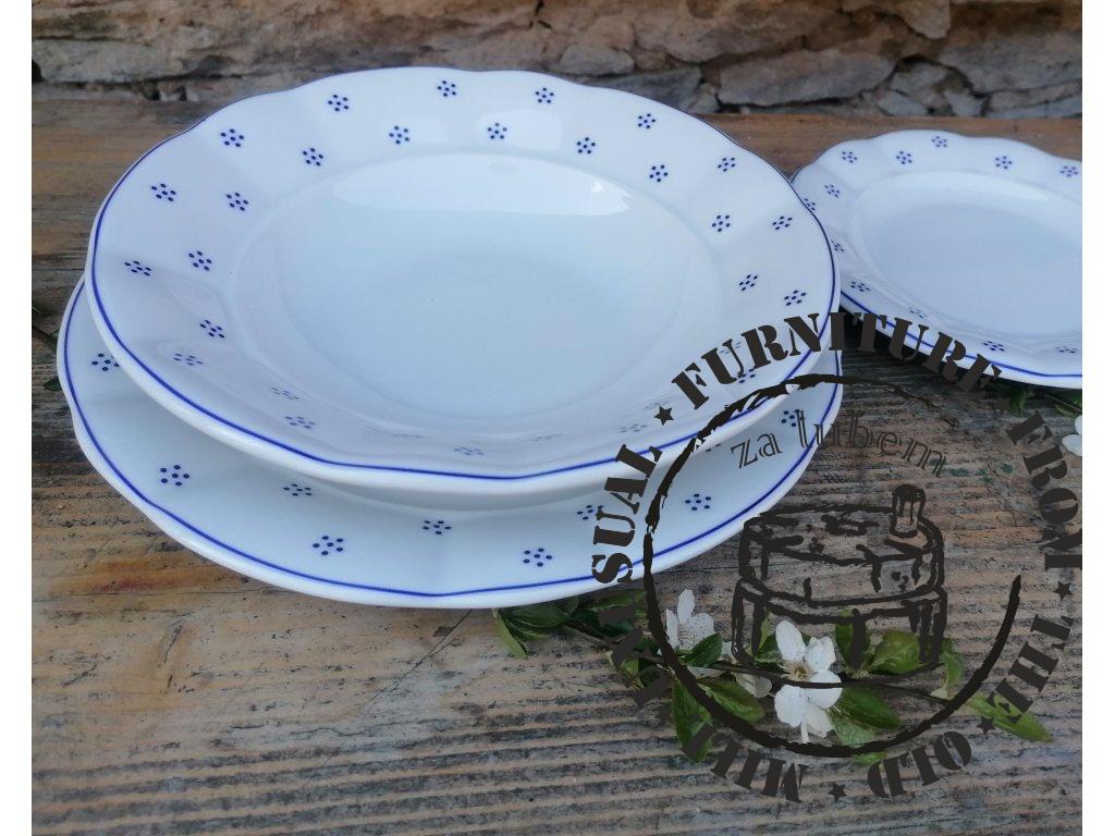 Babiččin porcelán - TEČKOKVÍTKY  - sada tlustostěnných talířů - 18 ks- vel. 24 cm