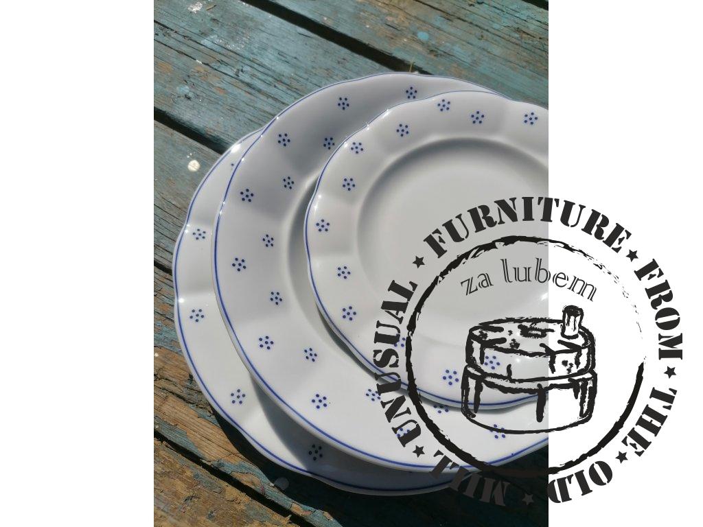 Babiččin porcelán - TEČKOKVÍTKY  - sada tlustostěnných talířů - 18 ks- vel. 24 cm