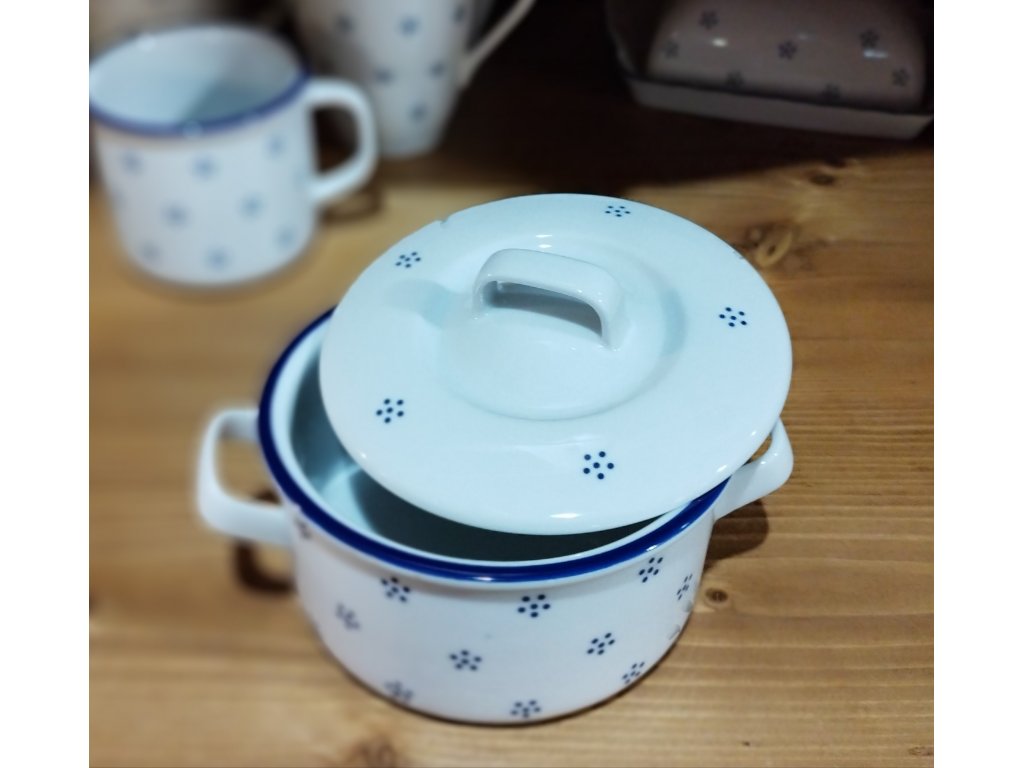 Babiččin porcelán - TEČKOKVÍTKY -Zapékací rendlík / šálek na polévku s víkem -500 ML