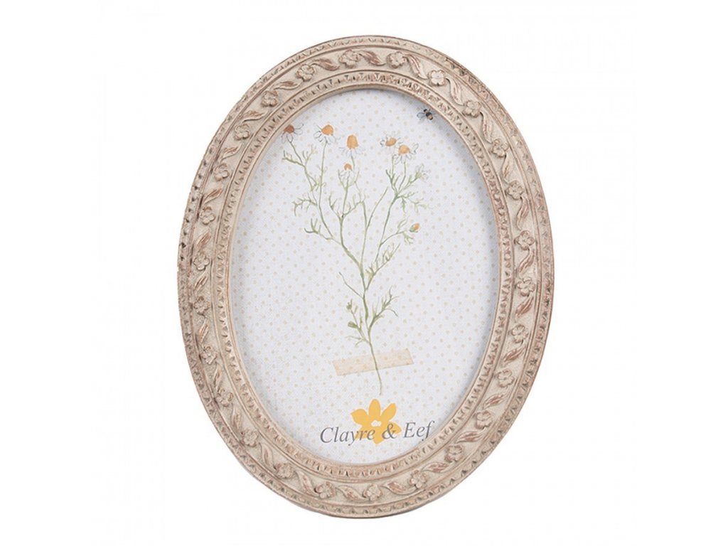 Beige-brown antique oval photo frame with flowers - 14*2*19 cm / 10*15 cm
