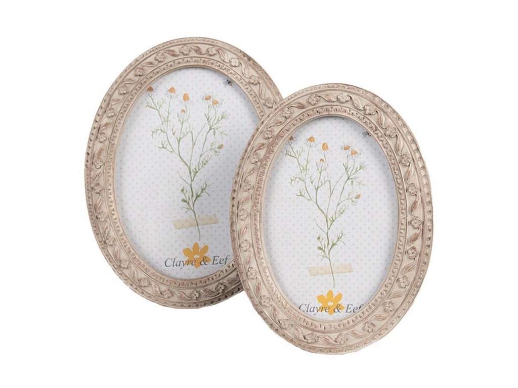 Beige-brown antique oval photo frame with flowers - 17*2*22 cm / 13*18 cm