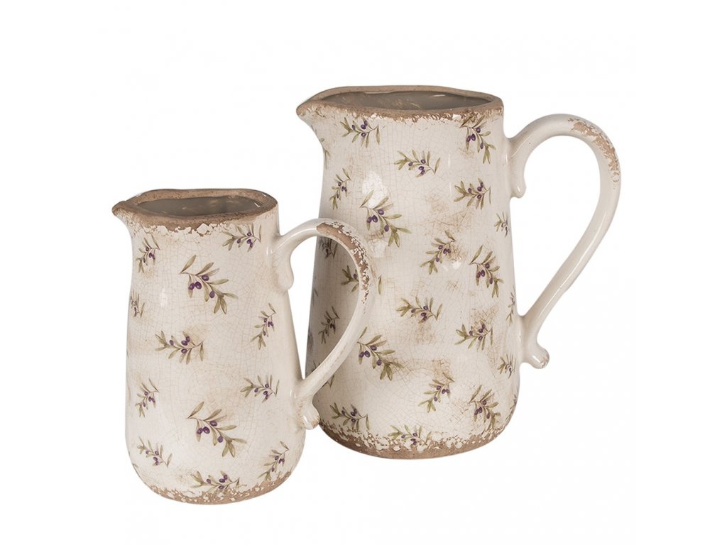 Beige ceramic jug with olives - 16*12*18 cm