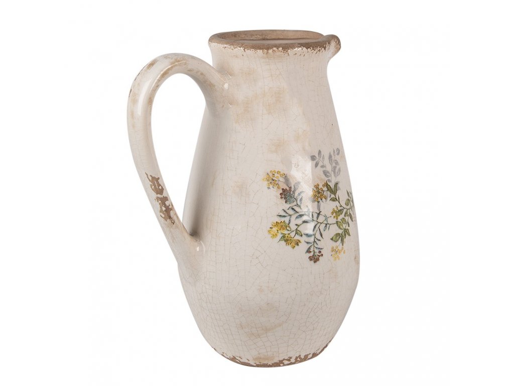 Beige ceramic jug with yellow flowers - 17*13*22 cm