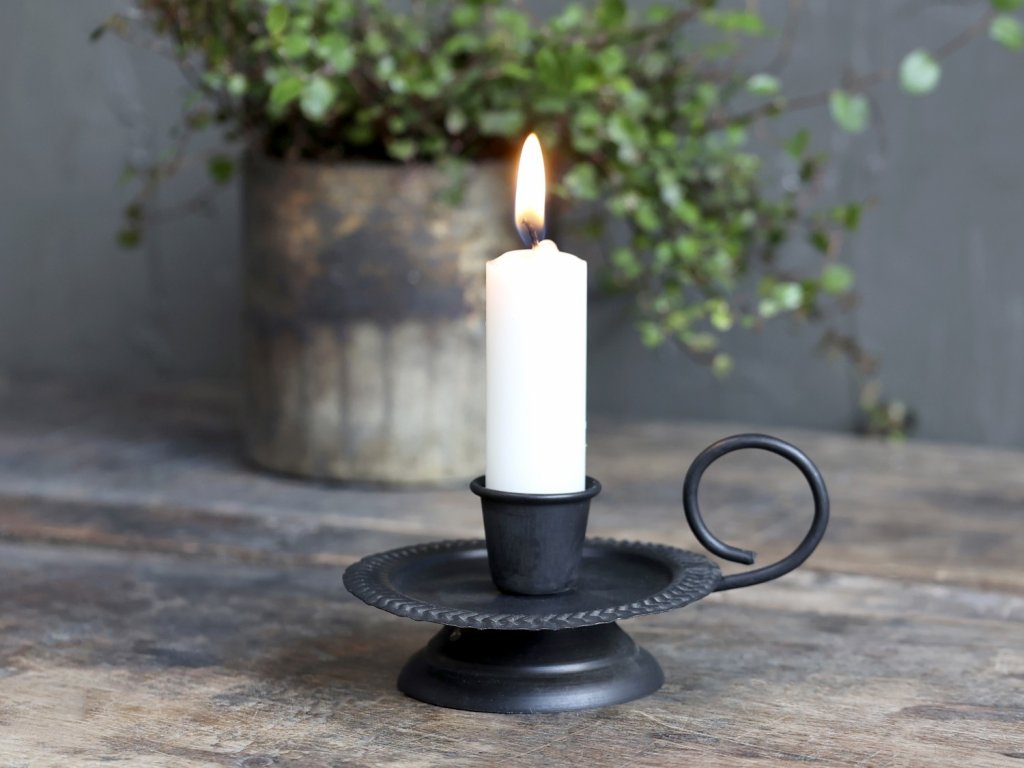 Black antique candle holder for narrow candle - 10 x 8 x 5cm